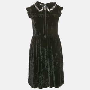 Miu Miu Black Embellished Velvet Ruffled Mini Dress S, Dresses - Luxury Closet catalog