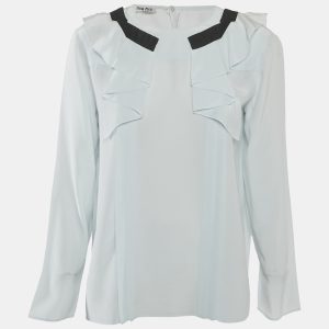 Miu Miu Blue Silk Ruffled Blouse M, Shirts & Tops - Luxury Closet catalog