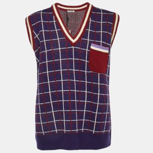 Miu Miu Blue Contrast Detail Wool Knit Sleeveless Sweater S, Sweaters & Cardigans - Luxury Closet catalog
