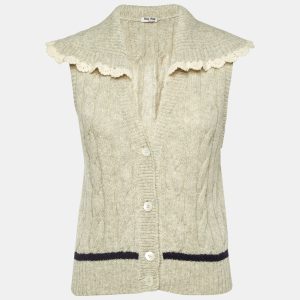 Miu Miu Ecru Cable Knit Sleeveless Top S, Sweaters & Cardigans - Luxury Closet catalog