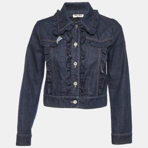 Miu Miu Dark Blue Denim Ruffled Crop Jacket S, Coats & Jackets - Luxury Closet catalog