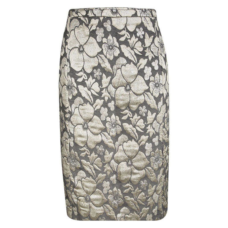 Miu Miu Grey Floral Lurex Jacquard Knee Length Skirt M, Skirts - Luxury Closet catalog