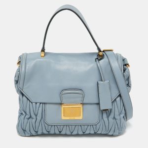 Miu Miu Light Blue Leather Matelass&eacute; Flap Top Handle Bag, Satchels - Luxury Closet catalog