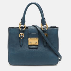 Miu Miu Blue Madras Leather Pushlock Tote, Tote Handbags - Luxury Closet catalog