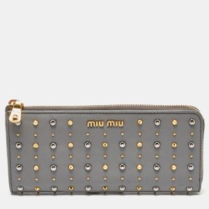 Miu Miu Grey Leather Studded Zip Continental Wallet, Wallets & Money Clips - Luxury Closet catalog