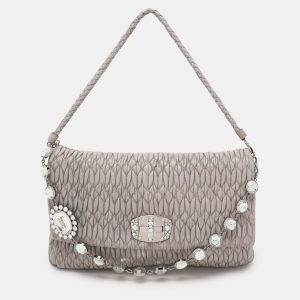 Miu Miu Grey Matelass&eacute; Nappa Leather Crystal Shoulder Bag, Shoulder Bags - Luxury Closet catalog