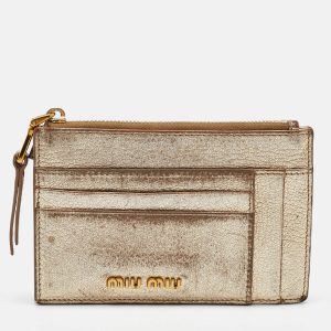 Miu Miu Metallic Gold Leather Zip Card Holder, Wallets & Money Clips - Luxury Closet catalog