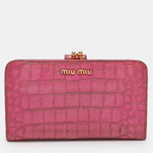 Miu Miu Pink Leather and Croc Embossed Patent Leather French Wallet, Wallets & Money Clips - Luxury Closet catalog