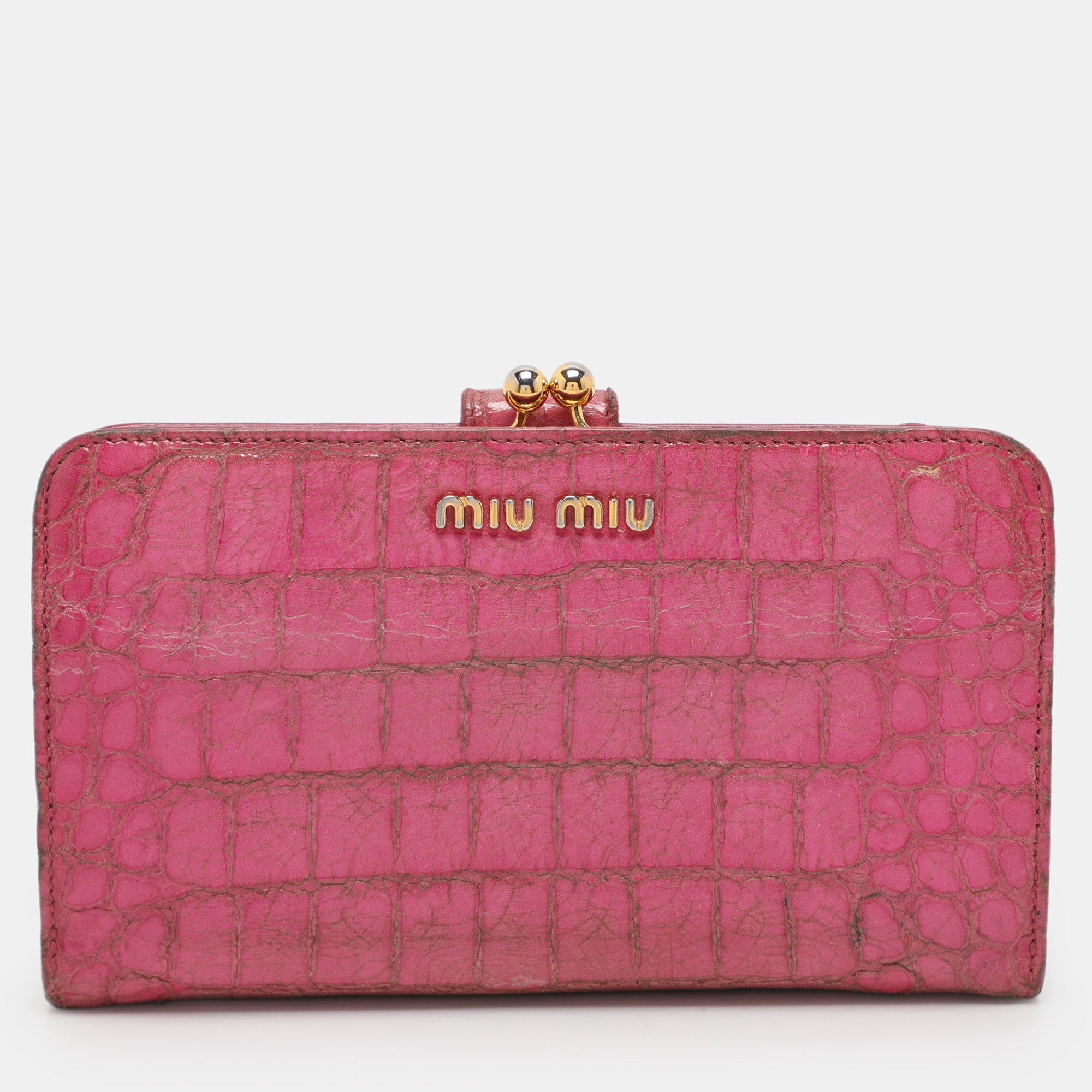 Miu Miu Pink Leather and Croc Embossed Patent Leather French Wallet, Wallets & Money Clips - Luxury Closet catalog