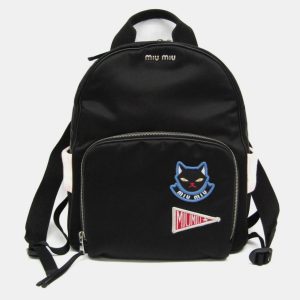 Miu Miu Black Nylon/Knit Cat Applique Backpack, Backpacks - Luxury Closet catalog
