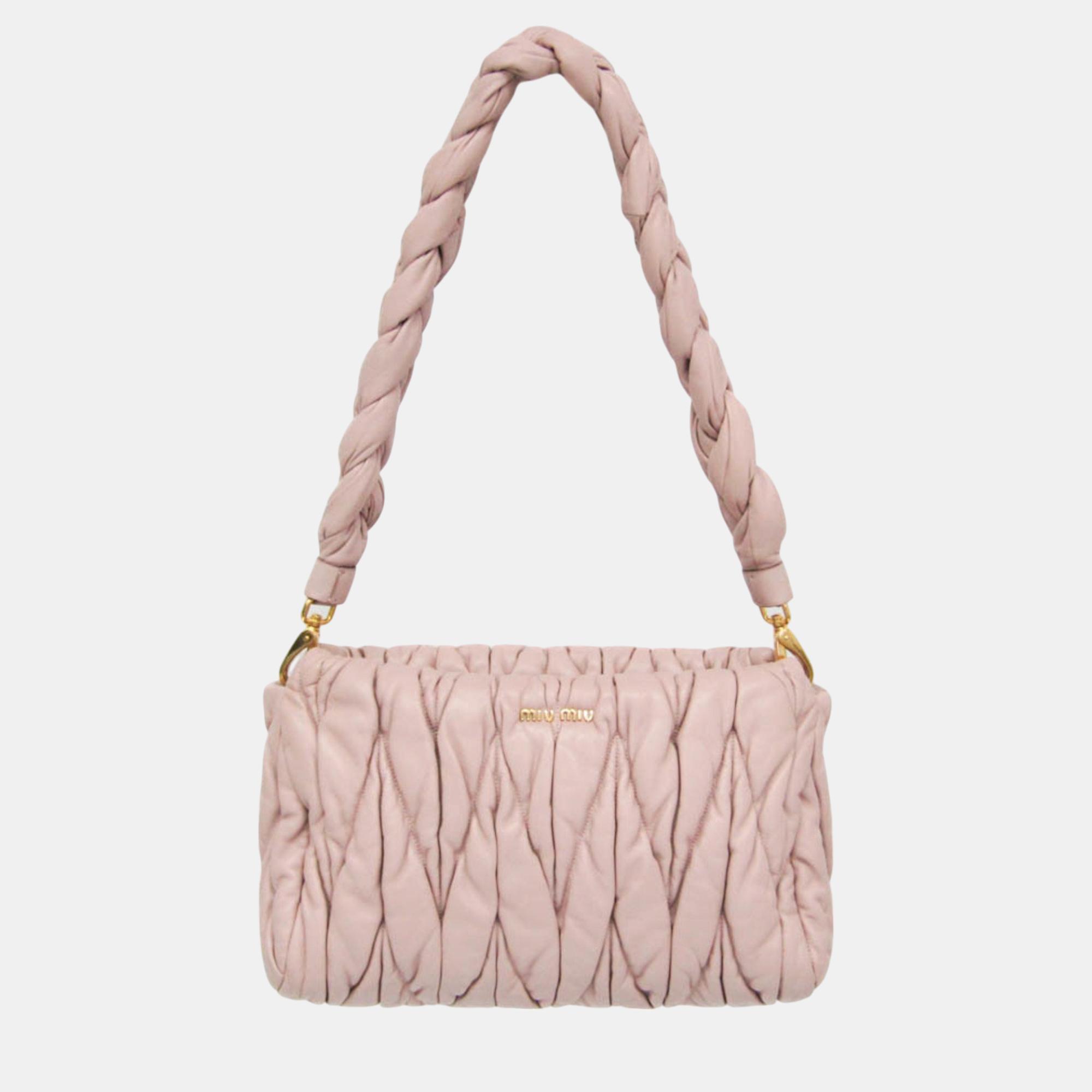 Miu Miu Pink Beige Leather Shoulder Bag, Shoulder Bags - Luxury Closet catalog