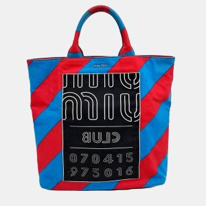 Miu Miu Blue Multicolor Red Fabric Miu Miu Blue/Red/Multicolor Fabric tote bag, Tote Handbags - Luxury Closet catalog