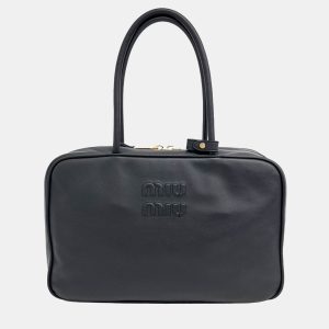 Miu Miu Black Leather embossed logo bowling bag, Satchels - Luxury Closet catalog