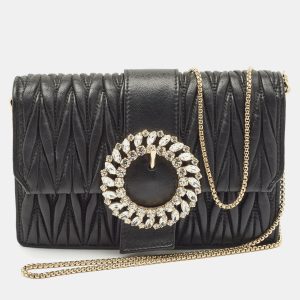 Miu Miu Black Matelass&eacute; Leather Crystals Buckle Chain Clutch, Clutches & Special Occasion Bags - Luxury Closet catalog