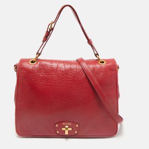 Miu Miu Red Pebbled Leather Flap Top Handle Bag, Satchels - Luxury Closet catalog