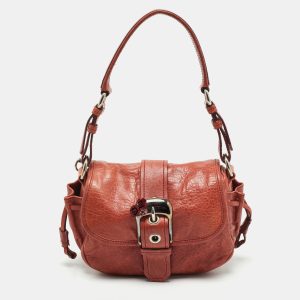 Miu Miu Brick Red Leather Embellished Buckle Flap Bag, Shoulder Bags - Luxury Closet catalog