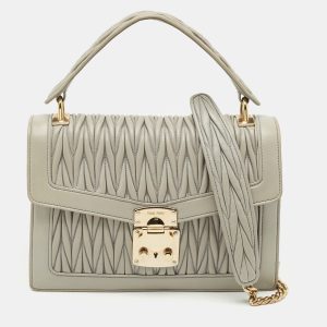 Miu Miu Grey Matelass&eacute; Leather Confidential Top Handle Bag, Satchels - Luxury Closet catalog
