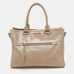 Miu Miu Beige Vitello Shine Leather Satchel, Satchels - Luxury Closet catalog