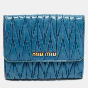 Miu Miu Blue Matelass&eacute; Leather Flap French Wallet, Wallets & Money Clips - Luxury Closet catalog