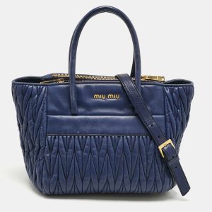 Miu Miu Blue Matelass&eacute; Leather Double Zip Tote, Tote Handbags - Luxury Closet catalog