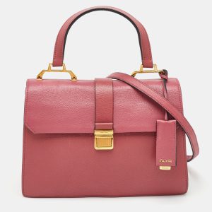 Miu Miu Rose Pink Madras Leather Pushlock Top Handle Bag, Satchels - Luxury Closet catalog