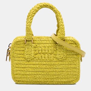 Miu Miu Yellow Raffia Crochet Arcadie Top Handle Bag, Satchels - Luxury Closet catalog
