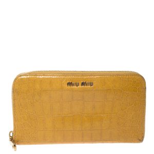 Miu Miu Yellow Croc Embossed Leather Zip Around Wallet, Wallets & Money Clips - Luxury Closet catalog