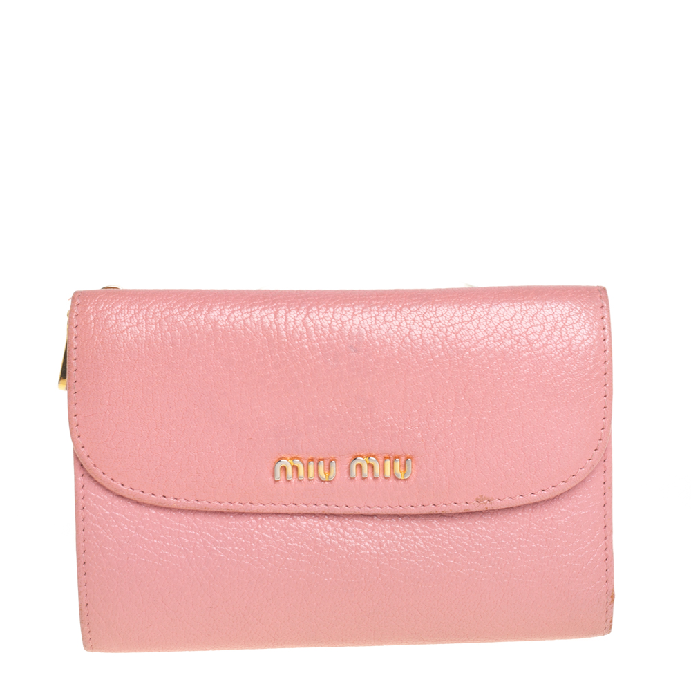 Miu Miu Pink Leather Madras Compact Wallet, Wallets & Money Clips - Luxury Closet catalog