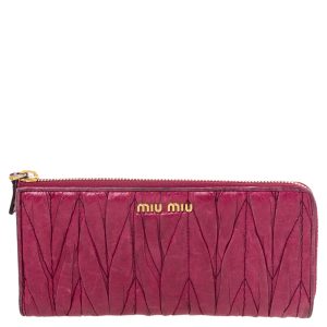 Miu Miu Pink Leather Matelass&eacute; Zip Around Wallet, Wallets & Money Clips - Luxury Closet catalog