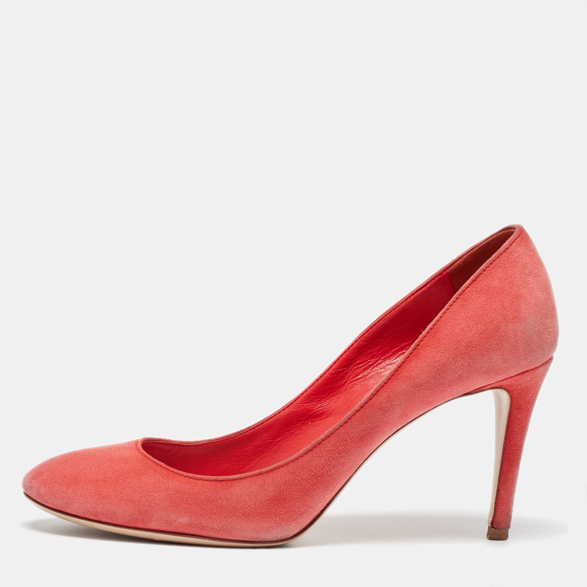 Miu Miu Coral Pink Suede Round Toe Pumps Size 37.5, Pumps - Luxury Closet catalog