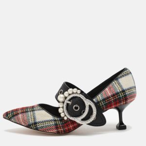 Miu Miu Multicolor Fabric and Leather Embellished Mary Jane Pumps Size 38, Pumps - Luxury Closet catalog