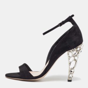 Miu Miu Black Suede Crystal Embellished Ankle Strap Sandals Size 36, Sandals - Luxury Closet catalog