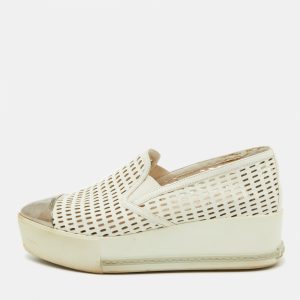 Miu Miu White Perforated Leather Metal Cap Toe Slip On Sneakers Size 37.5, Athletic Shoes & Sneakers - Luxury Closet catalog