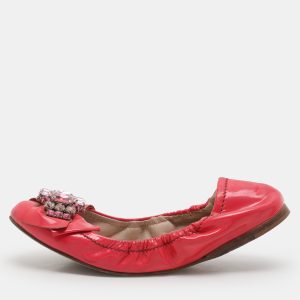 Miu Miu Pink Patent Leather Crystal Embellished Scrunch Ballet Flats Size 35.5, Flats - Luxury Closet catalog