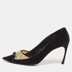 Miu Miu Black Suede and PVC Crystal Embellished Pointed Toe Pumps Size 38.5, Pumps - Luxury Closet catalog