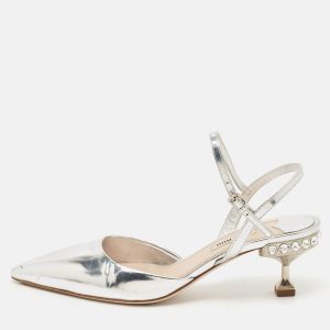 Miu Miu Silver Patent Leather Pointed Toe Slingback Pumps Size 37, Pumps - Luxury Closet catalog