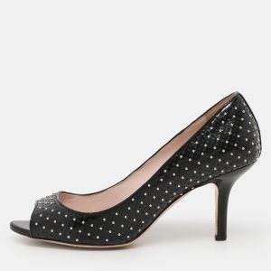 Miu Miu Black Patent Leather Studded Peep Toe Pumps Size 37, Pumps - Luxury Closet catalog
