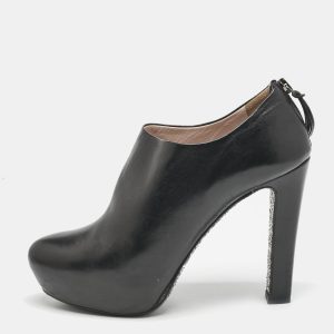 Miu Miu Black Leather Glitter Heel Booties Size 38.5, Boots - Luxury Closet catalog