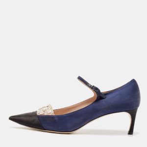 Miu Miu Black/Blue Satin Crystal Embellished Pointed Toe Pumps Size 39.5, Pumps - Luxury Closet catalog