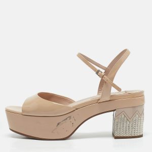 Miu Miu Beige Patent Leather Ankle Strap Sandals Size 38, Sandals - Luxury Closet catalog