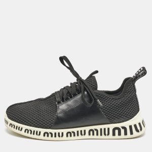 Miu Miu Black Leather and Mesh Lace Up Sneakers Size 39.5, Athletic Shoes & Sneakers - Luxury Closet catalog