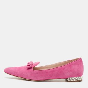 Miu Miu Pink Suede Bow Detail Crystal Embellished Heel Ballet Flats Size 39.5, Flats - Luxury Closet catalog