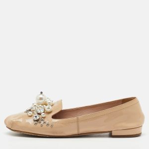 Miu Miu Beige Patent Leather Faux Pearls Ballet Flats Size 36, Flats - Luxury Closet catalog
