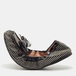 Miu Miu Black Patent Leather Studded Bow Scrunch Ballet Flats Size 38.5, Flats - Luxury Closet catalog