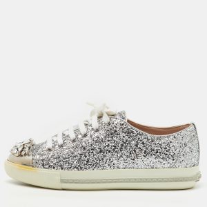 Miu Miu Silver Glitter Crystal Embellished Lace Up Sneakers Size 37.5, Athletic Shoes & Sneakers - Luxury Closet catalog