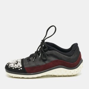 Miu Miu Black/Burgundy Canvas and Suede Crystal Embellished Sneakers Size 37.5, Athletic Shoes & Sneakers - Luxury Closet catalog