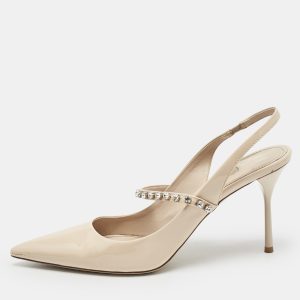 Miu Miu Beige Patent Leather Crystal Embellished Slingback Pump Size 40, Pumps - Luxury Closet catalog