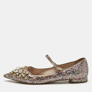 Miu Miu Multicolor Glitter Mary Jane Crystals Ballet Flats Size 37.5, Flats - Luxury Closet catalog