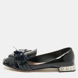 Miu Miu Black Patent Leather Crystals Embellished Bow Ballet Flats Size 41, Flats - Luxury Closet catalog