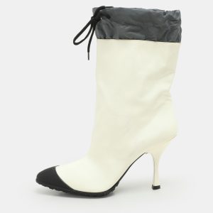 Miu Miu Cream/Grey Patent Leather and Nylon Ankle Length Boots Size 41, Boots - Luxury Closet catalog